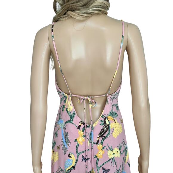 Reformation Midi Slip Dress Chianti Blush Pink Conga Tropical floral birds Small - Picture 3 of 13